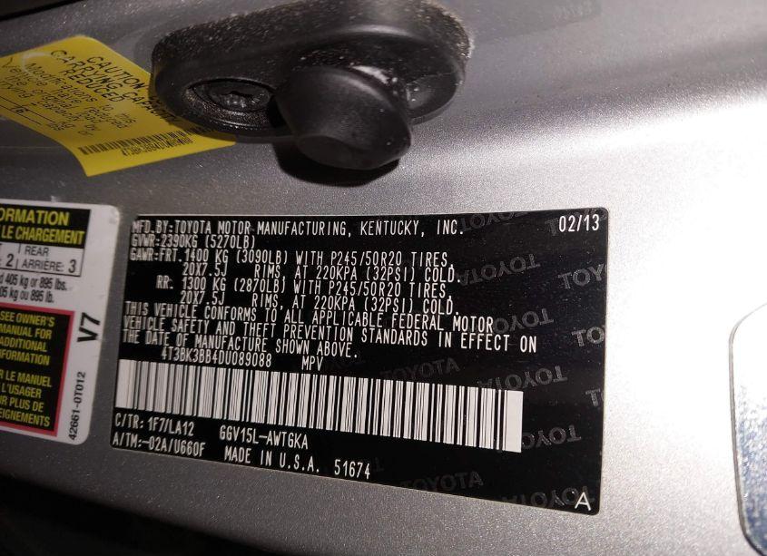 Photo 9 of 2013 Toyota Venza LIMITED V6 (VIN 4T3BK3BB4DU089088)