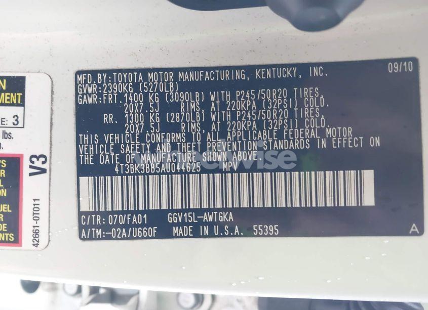 Photo 9 of 2010 Toyota Venza BASE V6 (VIN 4T3BK3BB5AU044625)