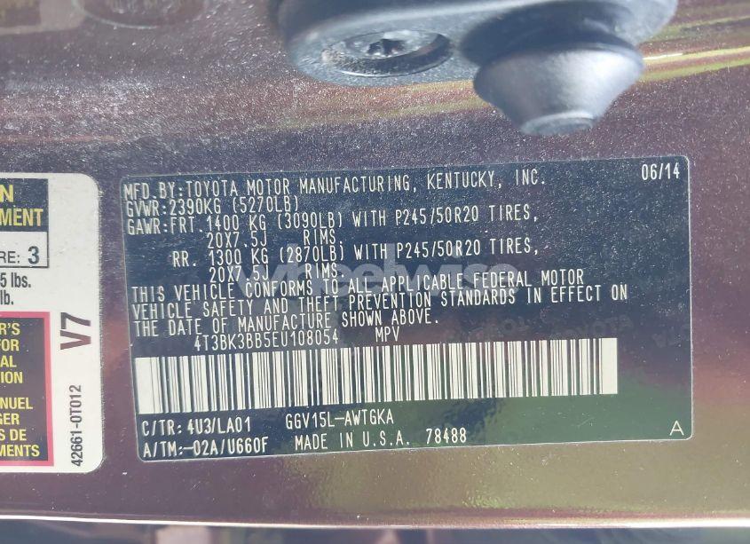 Photo 9 of 2014 Toyota Venza XLE V6 (VIN 4T3BK3BB5EU108054)