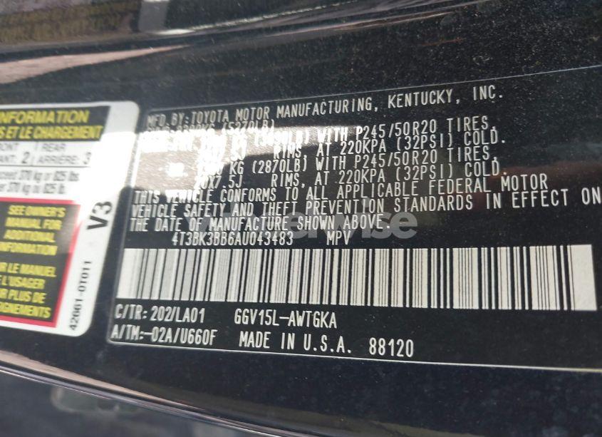 Photo 9 of 2010 Toyota Venza BASE V6 (VIN 4T3BK3BB6AU043483)
