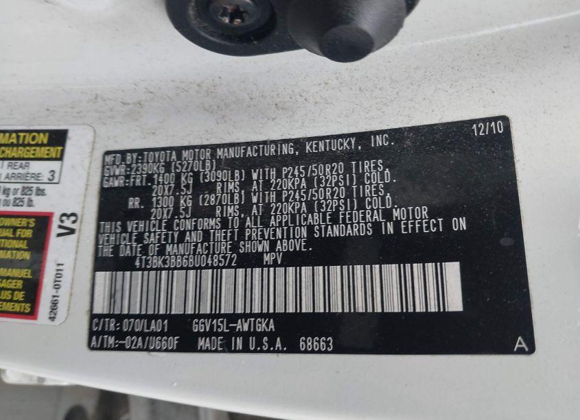 Photo 9 of 2011 Toyota Venza BASE V6 (VIN 4T3BK3BB6BU048572)