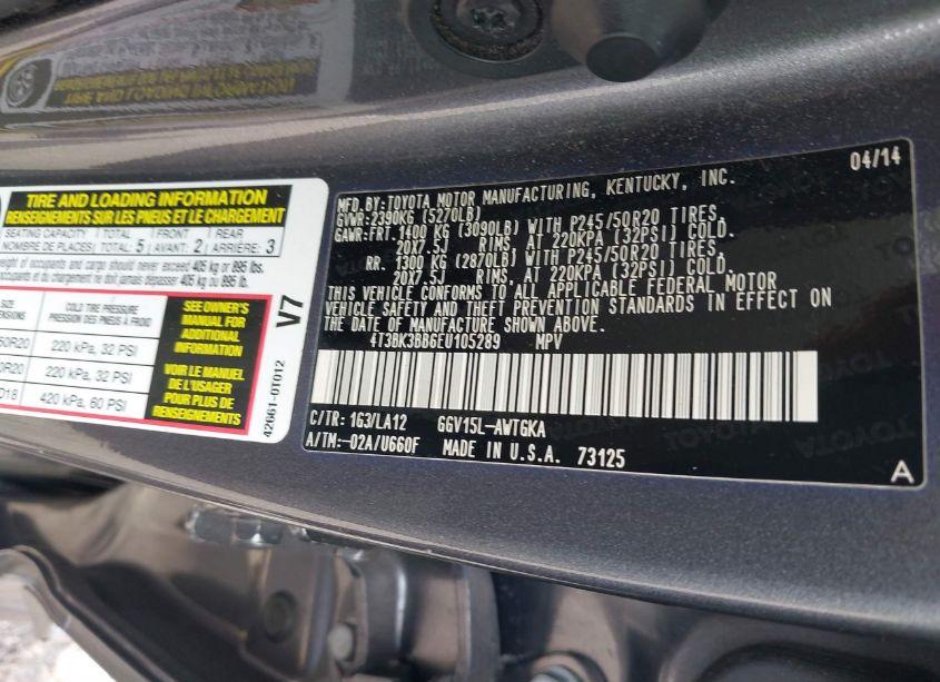 Photo 9 of 2014 Toyota Venza LIMITED V6 (VIN 4T3BK3BB6EU105289)