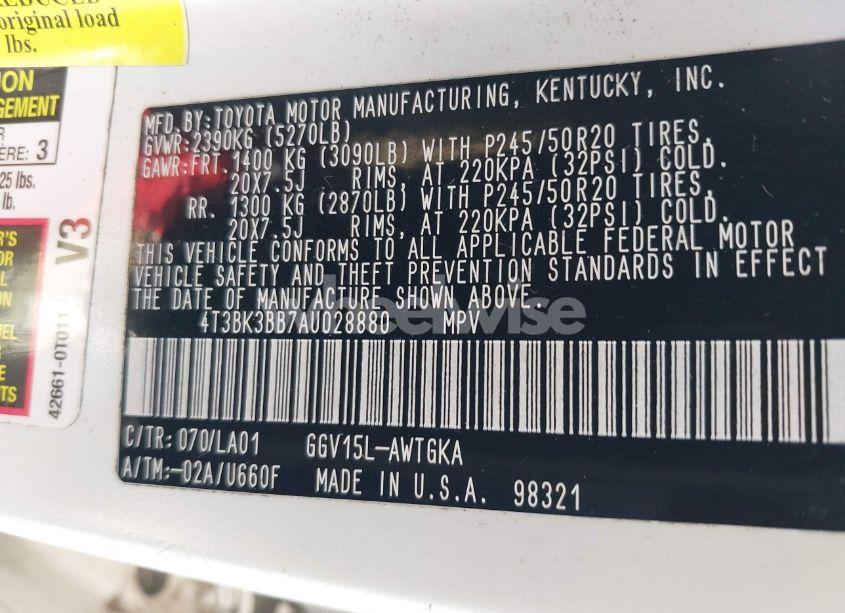 Photo 9 of 2010 Toyota Venza (VIN 4T3BK3BB7AU028880)