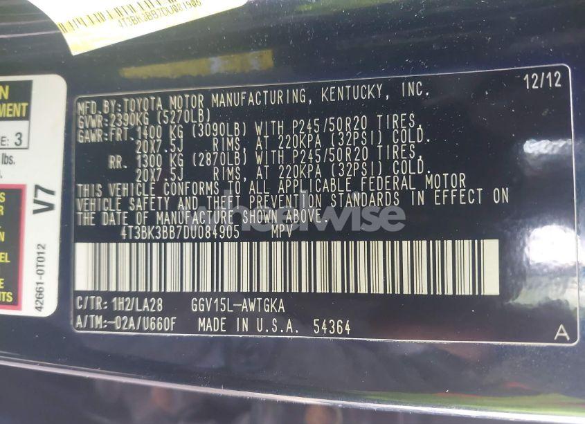 Photo 9 of 2013 Toyota Venza LE V6/LIMITED V6/XLE V6 (VIN 4T3BK3BB7DU084905)