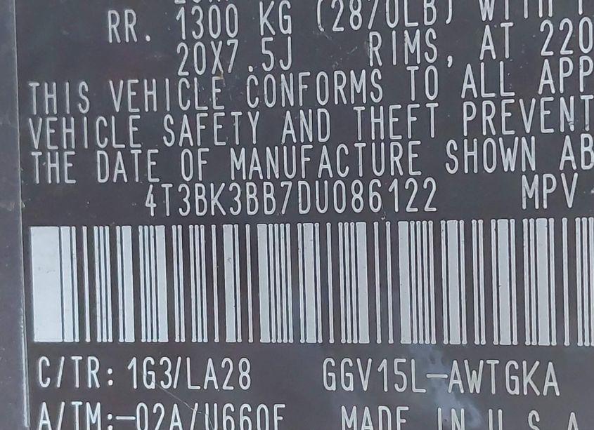 Photo 9 of 2013 Toyota Venza LIMITED V6 (VIN 4T3BK3BB7DU086122)