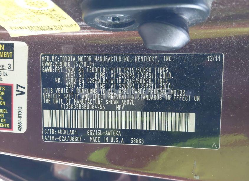 Photo 9 of 2011 Toyota Venza BASE V6 (VIN 4T3BK3BB8BU064255)