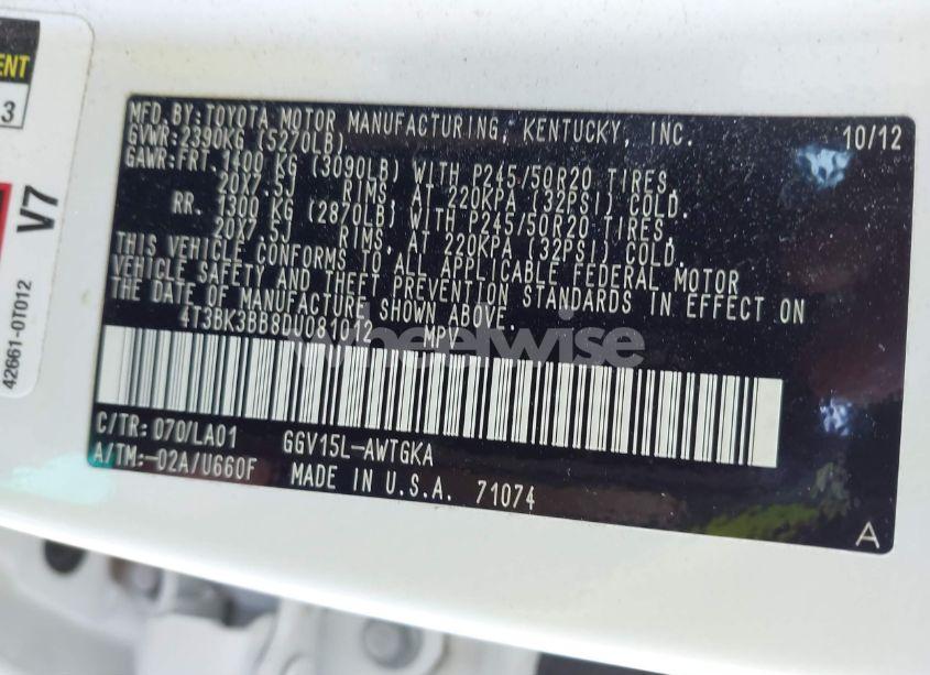 Photo 9 of 2013 Toyota Venza LE/XLE/LIMITED (VIN 4T3BK3BB8DU081012)