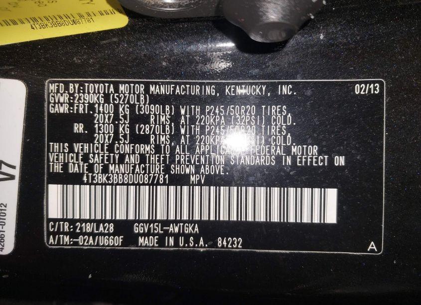 Photo 9 of 2013 Toyota Venza XLE V6 (VIN 4T3BK3BB8DU087781)