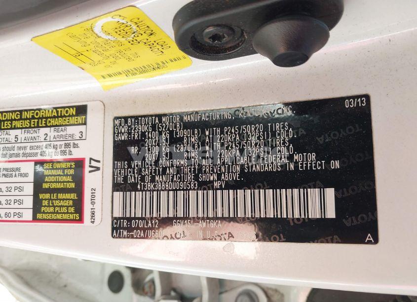 Photo 9 of 2013 Toyota Venza XLE V6 (VIN 4T3BK3BB8DU090583)