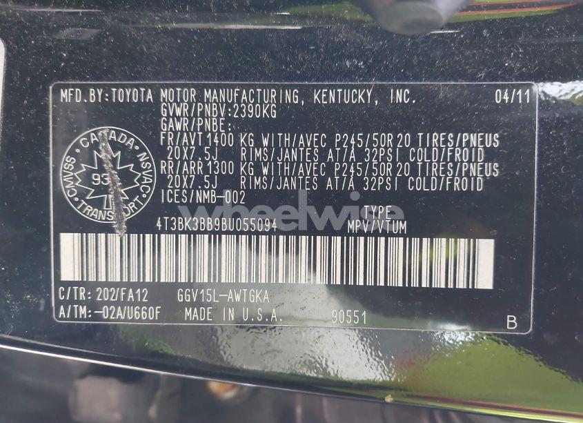 Photo 9 of 2011 Toyota Venza BASE V6 (VIN 4T3BK3BB9BU055094)