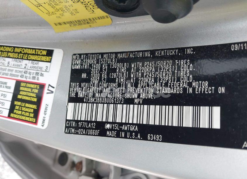 Photo 9 of 2011 Toyota Venza BASE V6 (VIN 4T3BK3BBXBU061373)