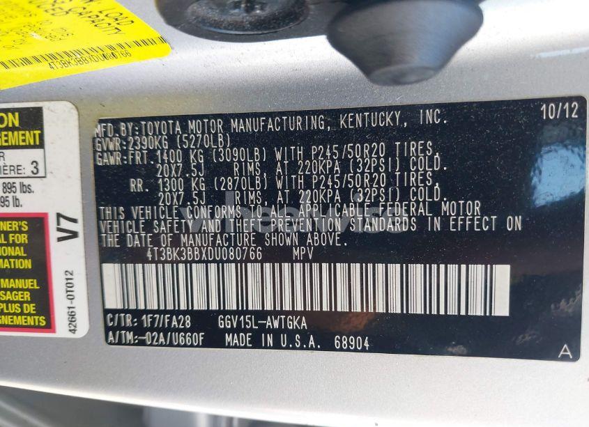 Photo 9 of 2013 Toyota Venza LE V6 (VIN 4T3BK3BBXDU080766)