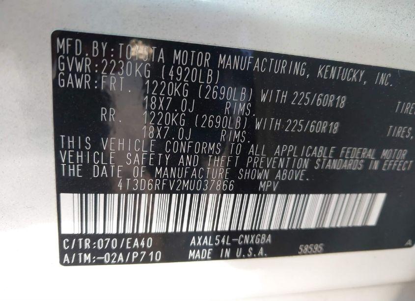 Photo 9 of 2021 Toyota Rav4 HYBRID LIMITED (VIN 4T3D6RFV2MU037866)