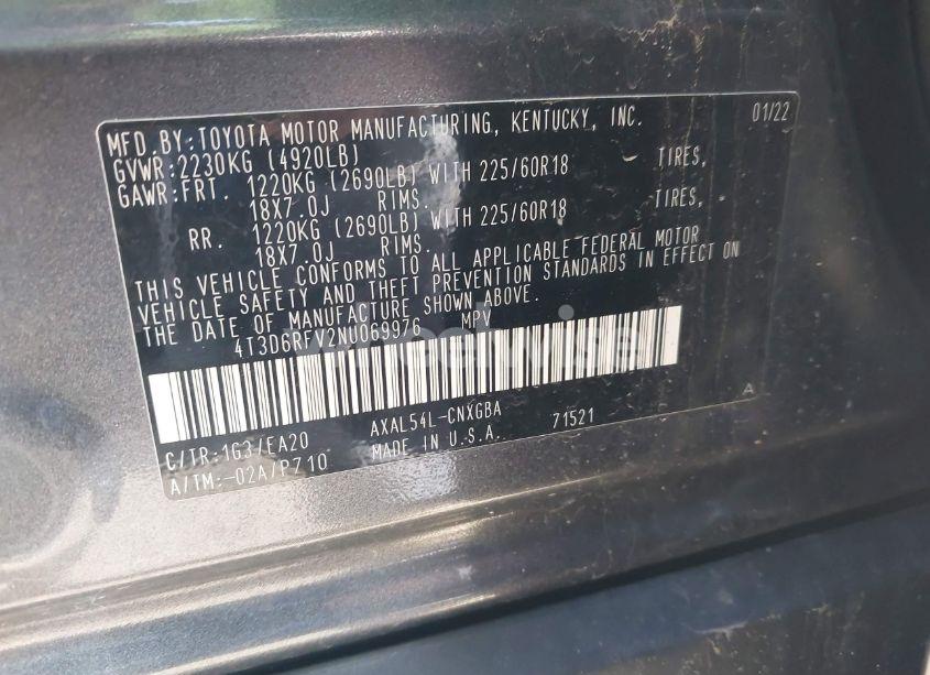 Photo 9 of 2022 Toyota Rav4 HYBRID LIMITED (VIN 4T3D6RFV2NU069976)