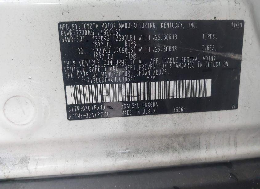 Photo 9 of 2021 Toyota Rav4 HYBRID LIMITED (VIN 4T3D6RFVXMU019549)