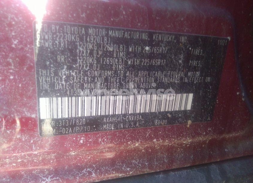 Photo 9 of 2021 Toyota Rav4 HYBRID LE (VIN 4T3LWRFV3MU043560)