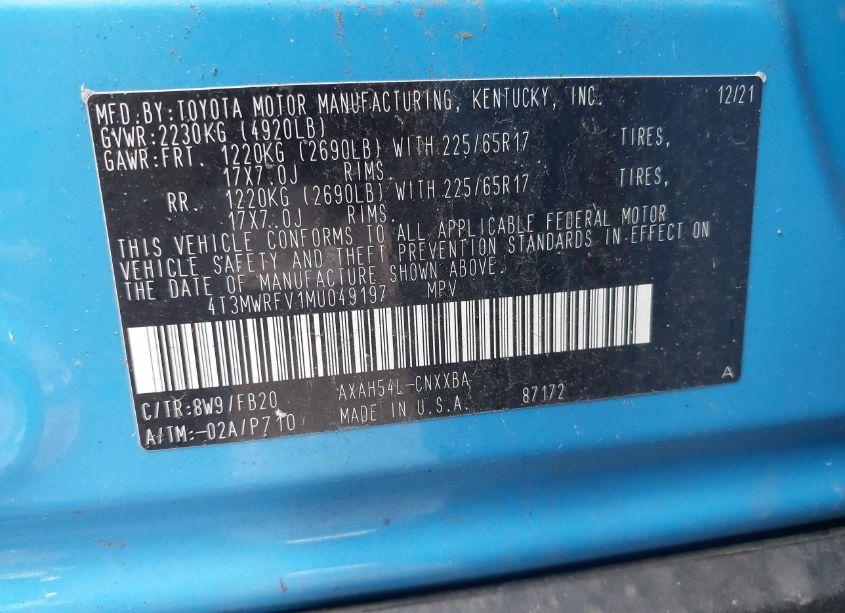 Photo 9 of 2021 Toyota Rav4 HYBRID LE (VIN 4T3MWRFV1MU049197)