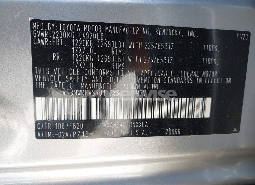 Photo 9 of 2024 Toyota Rav4 HYBRID LE (VIN 4T3MWRFV5RU119663)