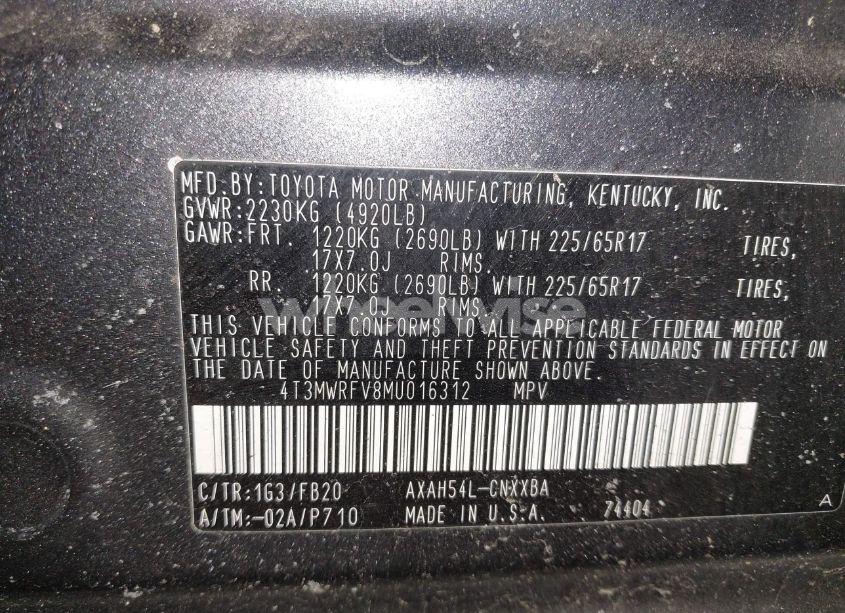 Photo 9 of 2021 Toyota Rav4 HYBRID LE (VIN 4T3MWRFV8MU016312)