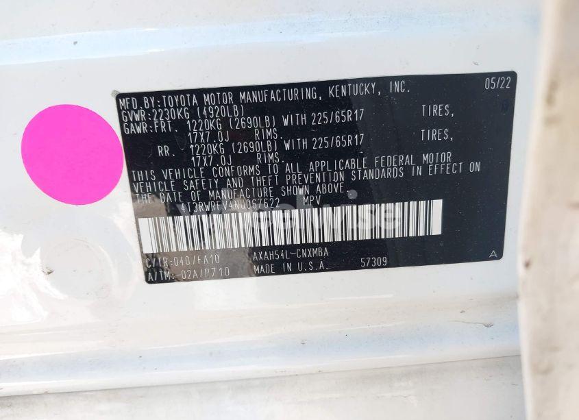 Photo 9 of 2022 Toyota Rav4 HYBRID XLE (VIN 4T3RWRFV4NU067622)