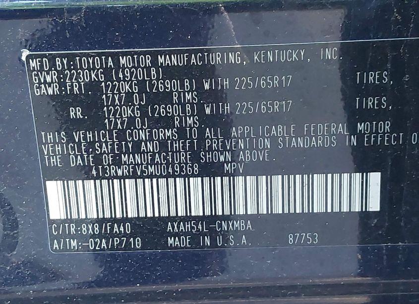 Photo 9 of 2021 Toyota Rav4 HYBRID XLE (VIN 4T3RWRFV5MU049368)