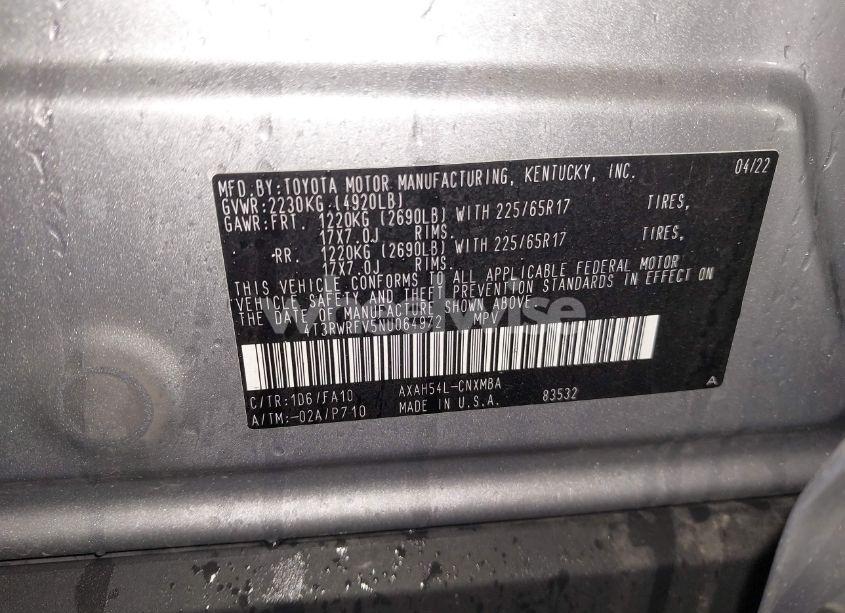 Photo 9 of 2022 Toyota Rav4 HYBRID XLE (VIN 4T3RWRFV5NU064972)