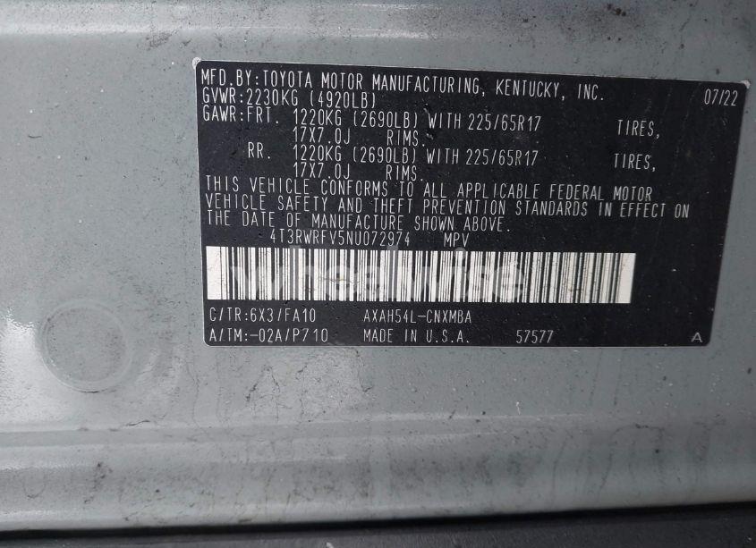 Photo 9 of 2022 Toyota Rav4 HYBRID XLE (VIN 4T3RWRFV5NU072974)