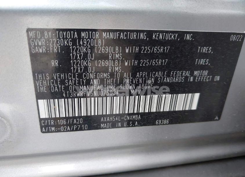 Photo 9 of 2022 Toyota Rav4 HYBRID XLE (VIN 4T3RWRFV5NU075034)