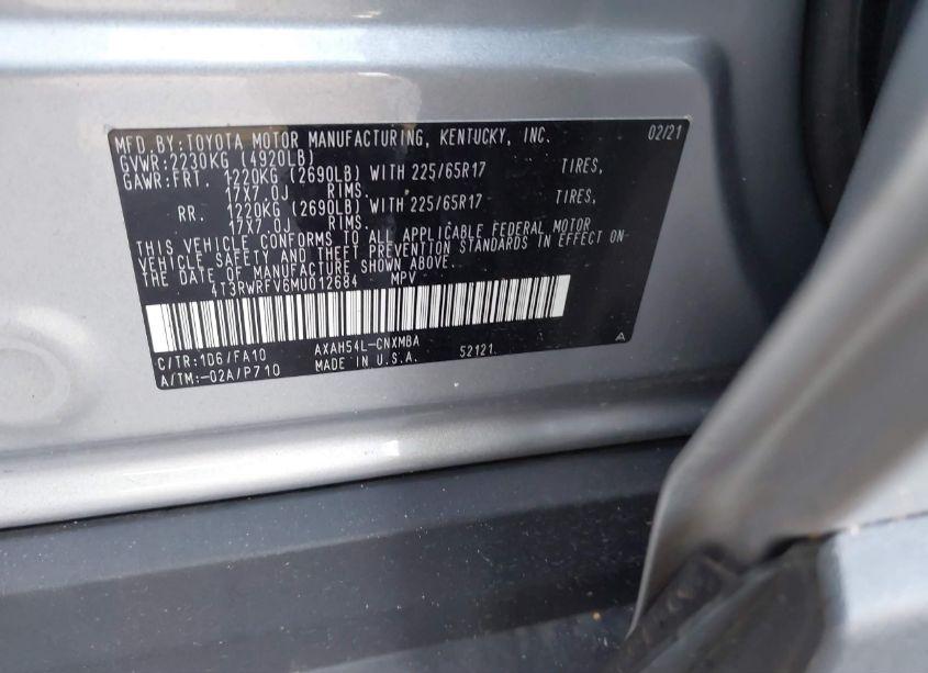 Photo 9 of 2021 Toyota Rav4 HYBRID XLE (VIN 4T3RWRFV6MU012684)