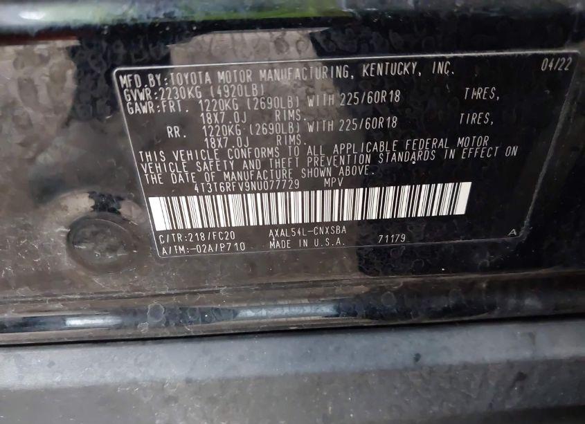 Photo 9 of 2022 Toyota Rav4 HYBRID SE (VIN 4T3T6RFV9NU077729)