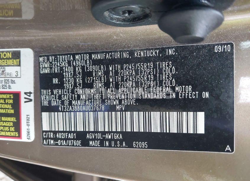 Photo 9 of 2010 Toyota Venza (VIN 4T3ZA3BB0AU037678)