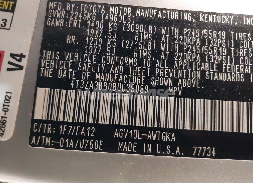 Photo 9 of 2011 Toyota Venza (VIN 4T3ZA3BB0BU039089)