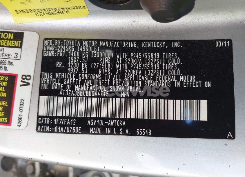 Photo 9 of 2011 Toyota Venza (VIN 4T3ZA3BB0BU044745)