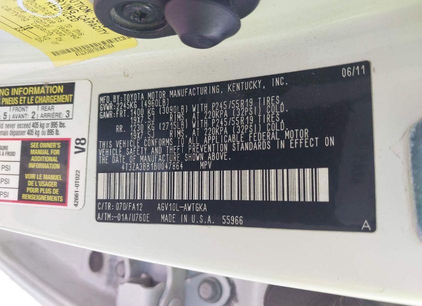 Photo 9 of 2011 Toyota Venza (VIN 4T3ZA3BB1BU047864)