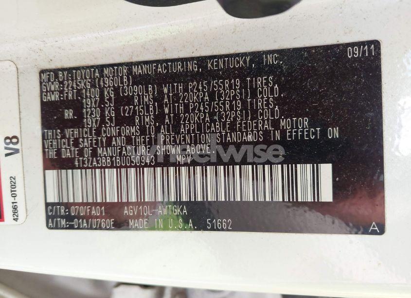 Photo 9 of 2011 Toyota Venza (VIN 4T3ZA3BB1BU050943)