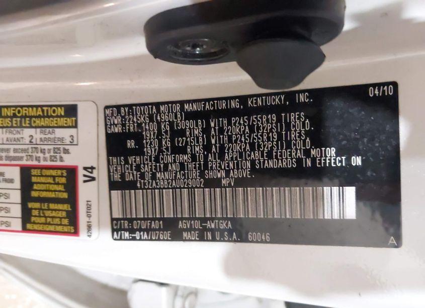 Photo 9 of 2010 Toyota Venza (VIN 4T3ZA3BB2AU029002)