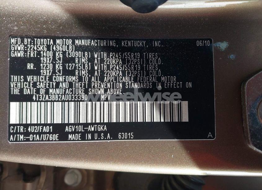 Photo 9 of 2010 Toyota Venza (VIN 4T3ZA3BB2AU033390)