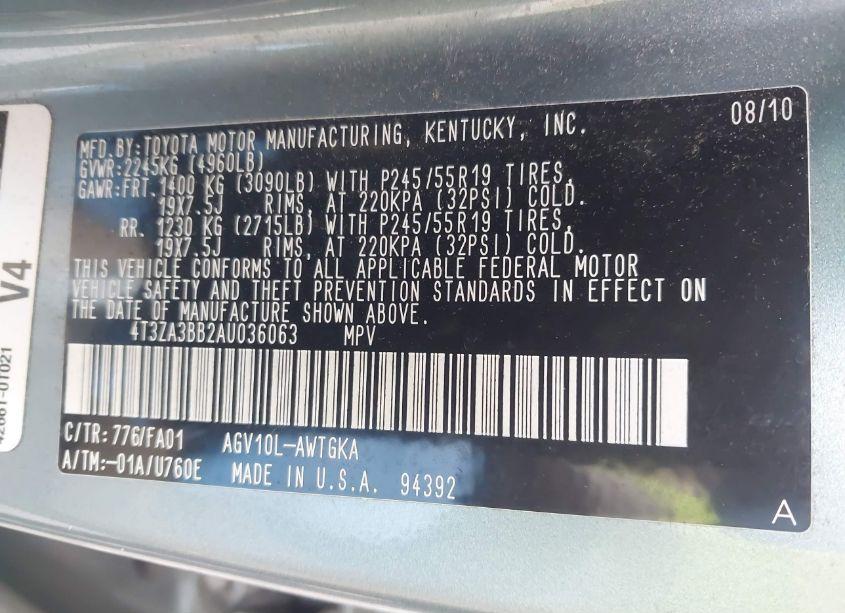 Photo 9 of 2010 Toyota Venza (VIN 4T3ZA3BB2AU036063)