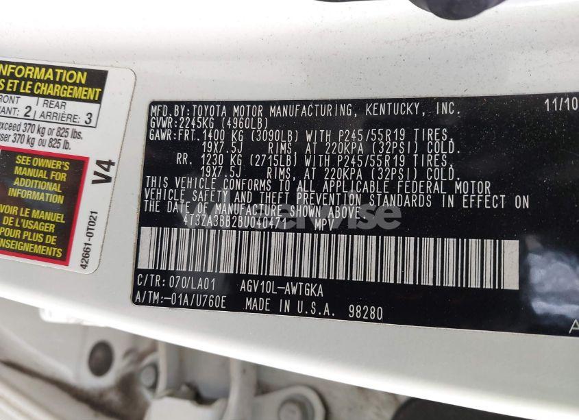 Photo 9 of 2011 Toyota Venza (VIN 4T3ZA3BB2BU040471)