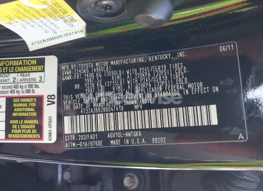 Photo 9 of 2011 Toyota Venza (VIN 4T3ZA3BB2BU047419)