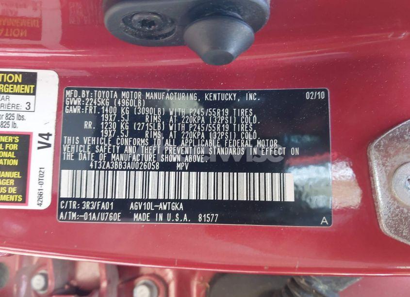 Photo 9 of 2010 Toyota Venza (VIN 4T3ZA3BB3AU026058)