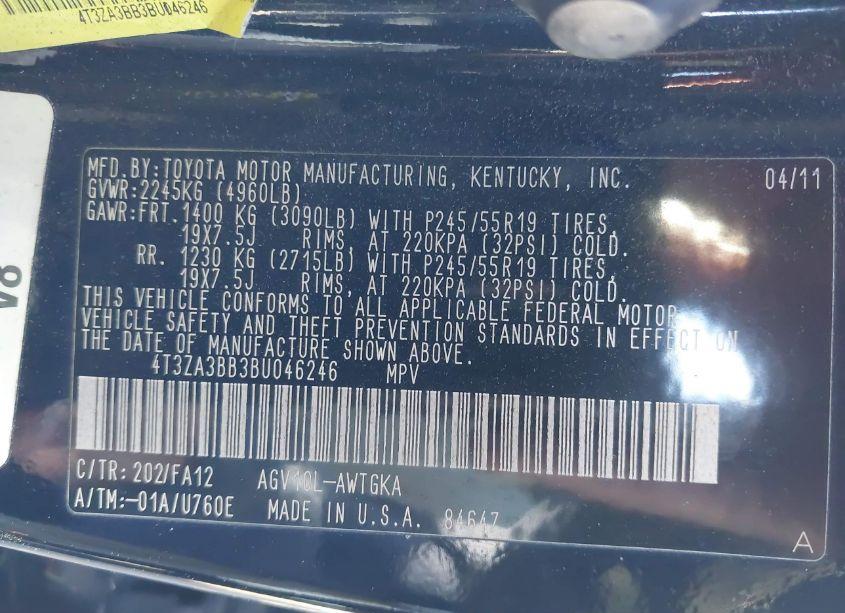 Photo 9 of 2011 Toyota Venza (VIN 4T3ZA3BB3BU046246)