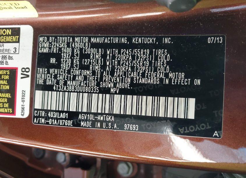 Photo 9 of 2013 Toyota Venza XLE (VIN 4T3ZA3BB3DU080335)