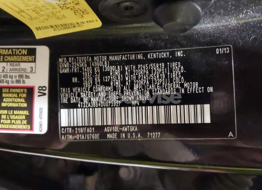 Photo 9 of 2013 Toyota Venza LE (VIN 4T3ZA3BB4DU073927)