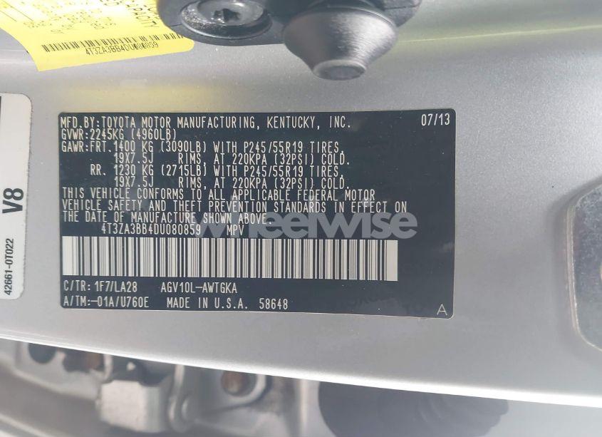 Photo 9 of 2013 Toyota Venza LE/XLE (VIN 4T3ZA3BB4DU080859)