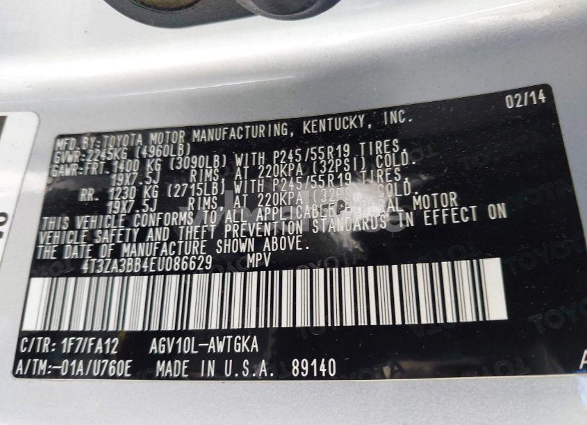 Photo 9 of 2014 Toyota Venza LE (VIN 4T3ZA3BB4EU086629)