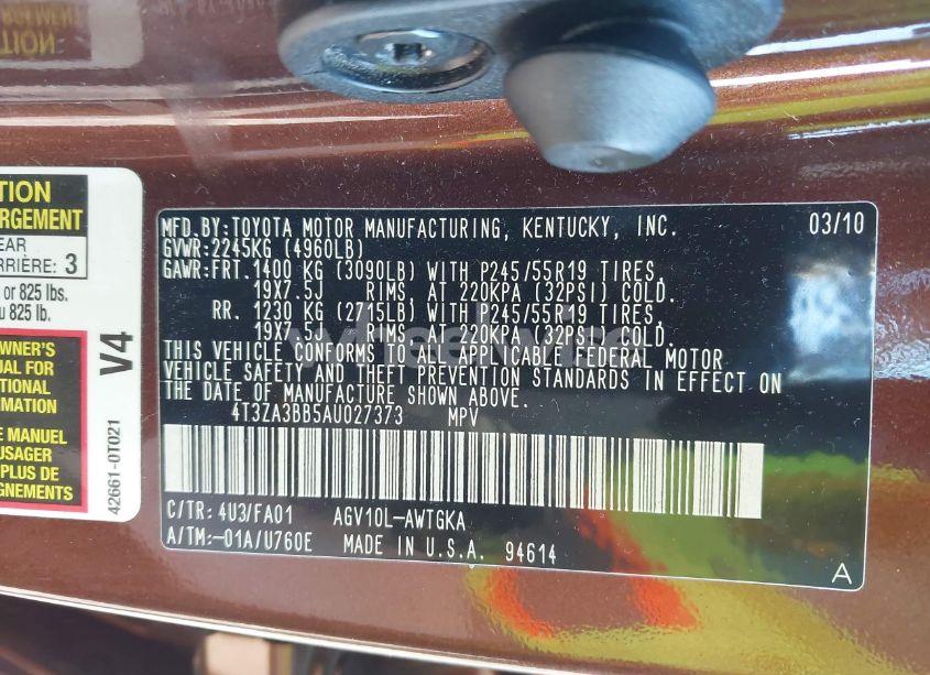 Photo 9 of 2010 Toyota Venza (VIN 4T3ZA3BB5AU027373)