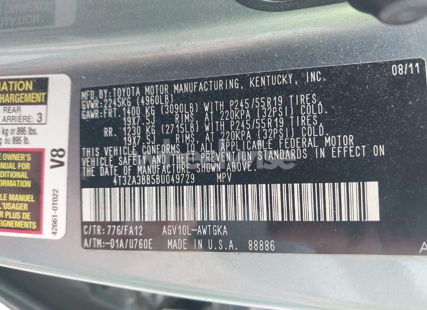 Photo 9 of 2011 Toyota Venza (VIN 4T3ZA3BB5BU049729)