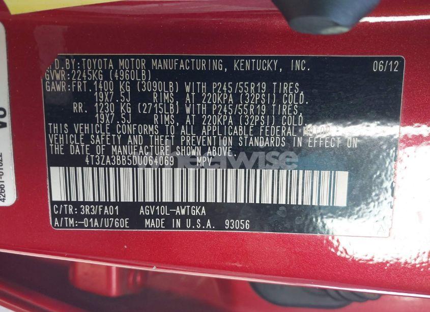 Photo 9 of 2013 Toyota Venza LE (VIN 4T3ZA3BB5DU064069)