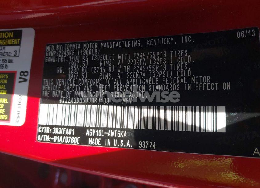 Photo 9 of 2013 Toyota Venza LE (VIN 4T3ZA3BB5DU080109)